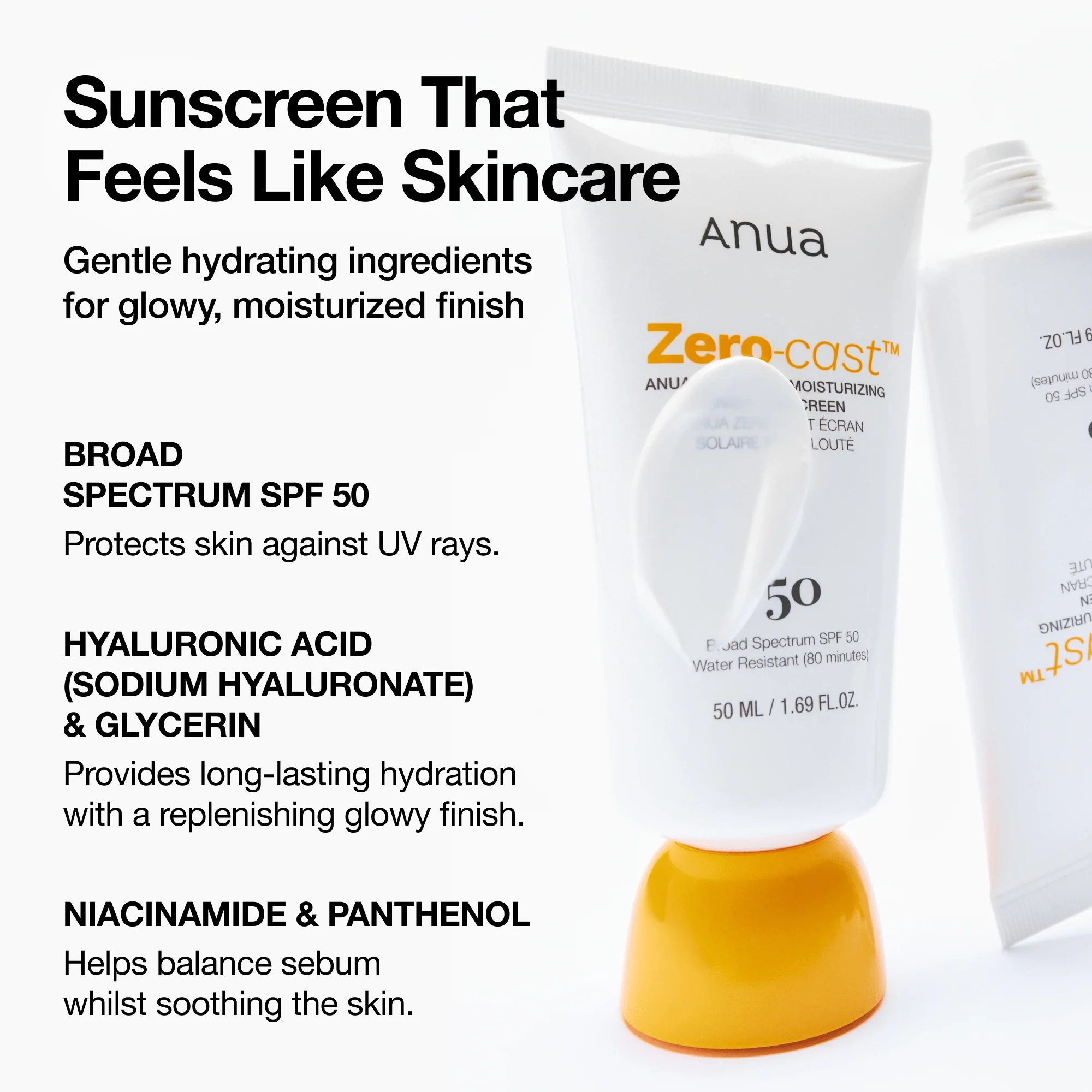 ANUA Zero-Cast Moisturizing Finish Sunscreen SPF 50-50ml