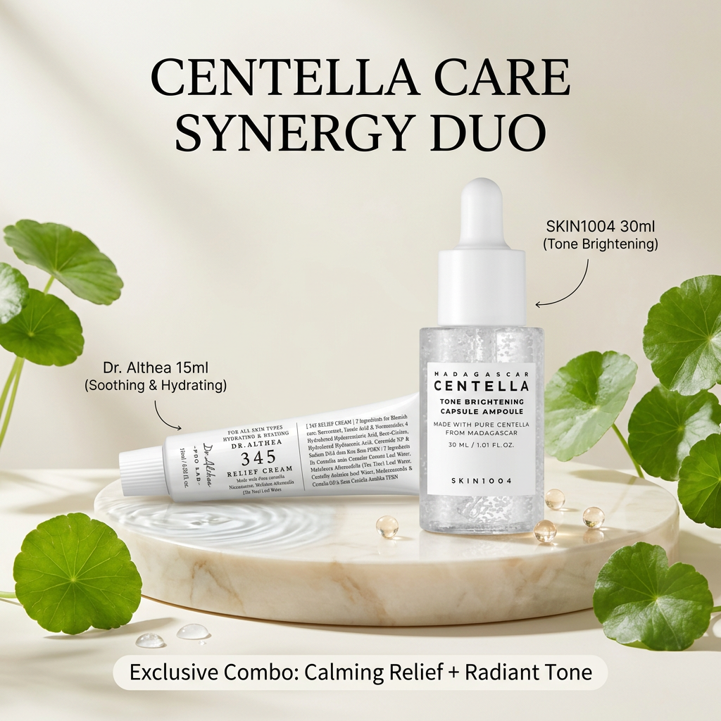 Dr. Althea 345 Relief Cream (15ml) + SKIN1004 Madagascar Centella Tone Brightening Capsule Ampoule (30ml)