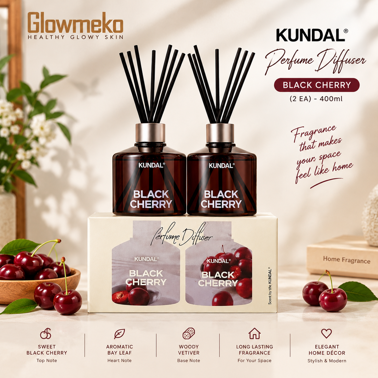 KUNDAL Perfume Diffuser – Black Cherry (2 EA) – 400ml thumbnail 2