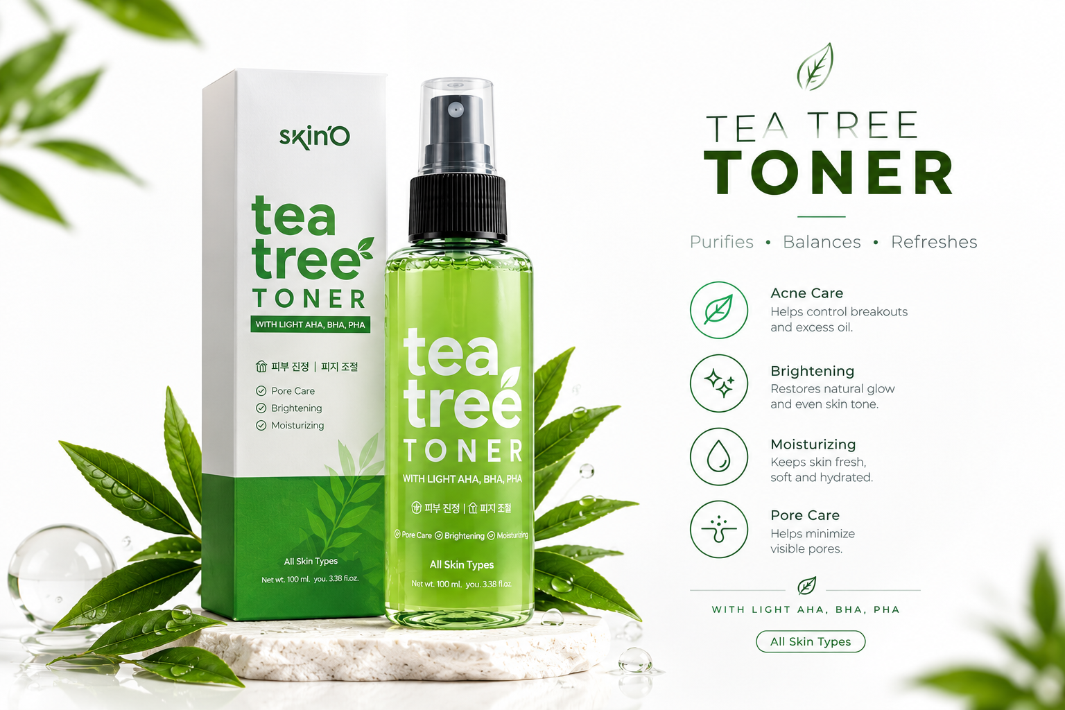 Skin’O Tea Tree Toner With Light AHA, BHA, PHA (100ml) thumbnail 2