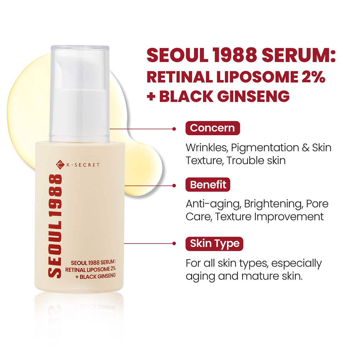 KSecret Seoul 1988 Serum: Retinal Liposome 2% + Black Ginseng 30ml