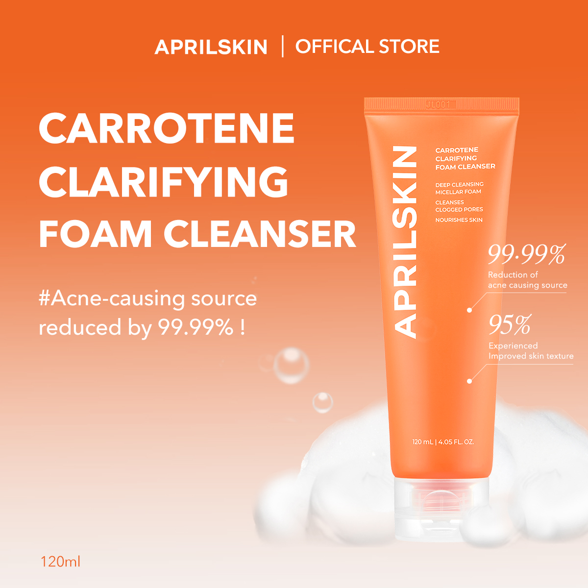 Aprilskin Real Carrotene Acne Foam Cleanser (120 ml)