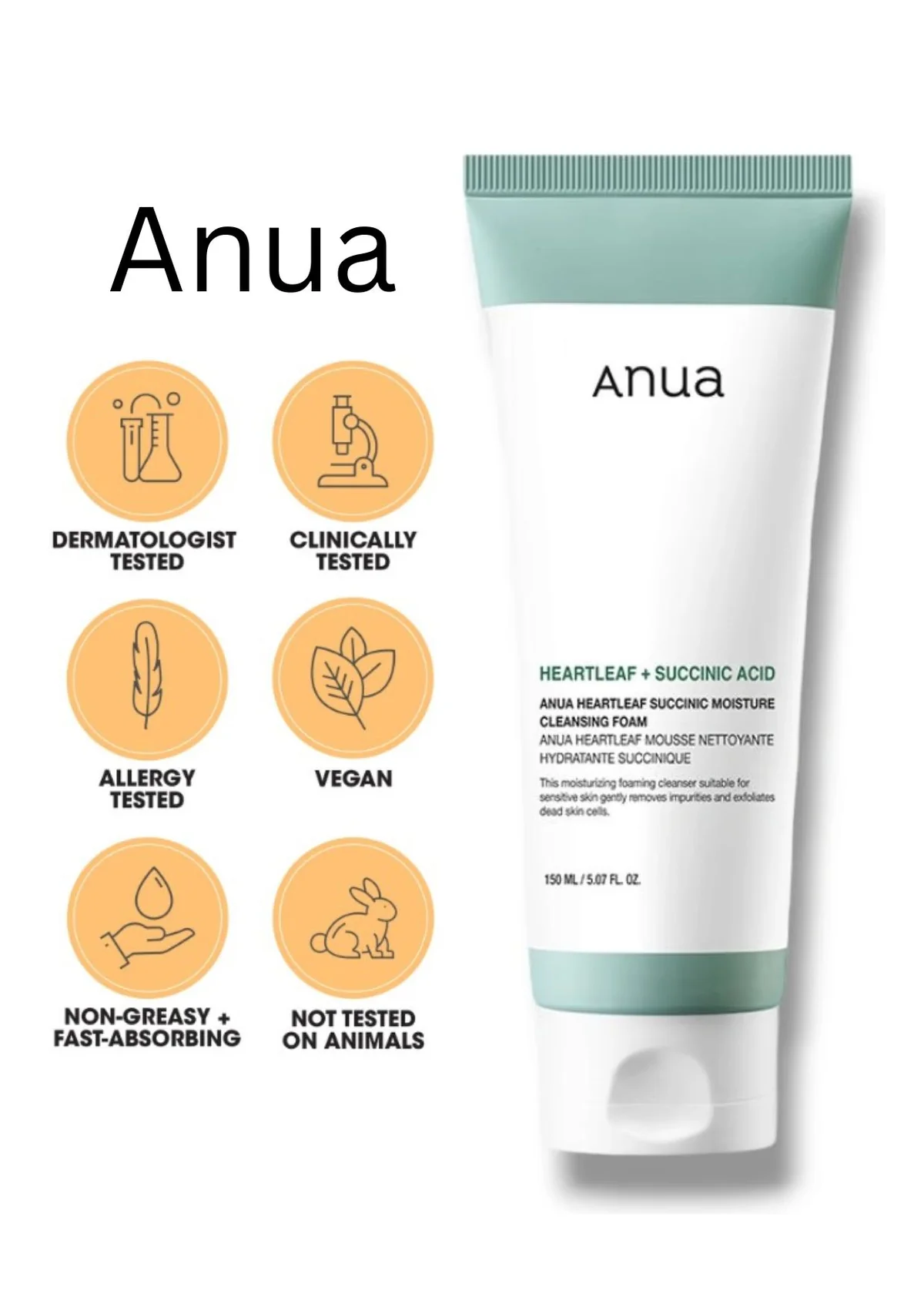 Anua Heartleaf Succinic Moisture Cleansing Foam 150ml