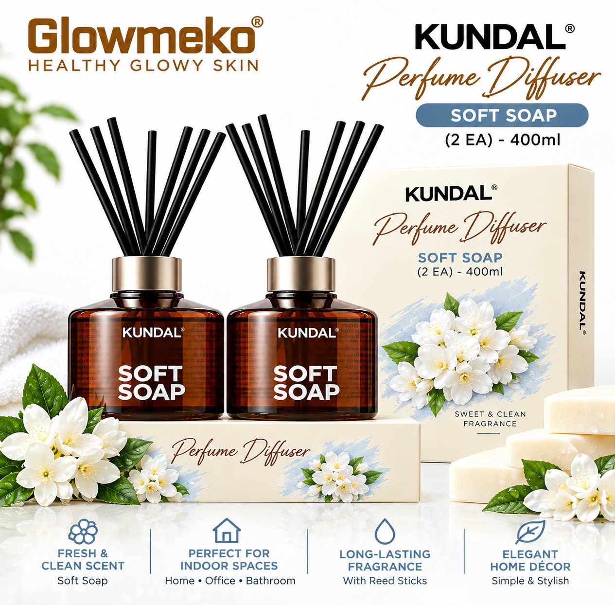 KUNDAL Perfume Diffuser (Soft Soap – 2 EA) – 400ml